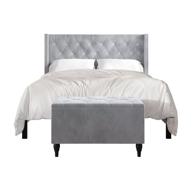 Falaq Solid Wood Piece Bedroom Set, Silver Gray, King