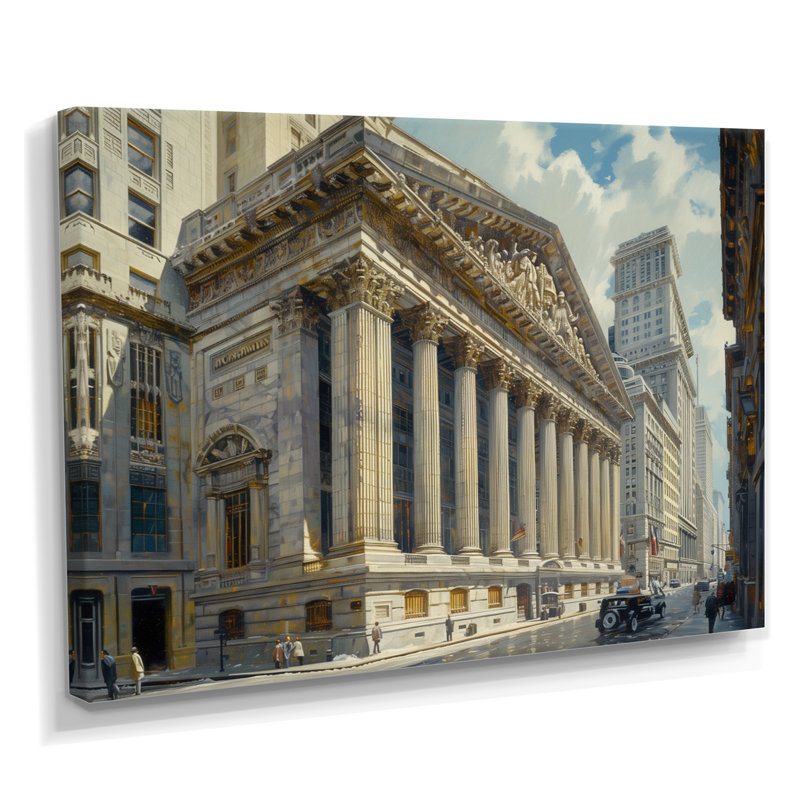 «Beige Banks Architectural In New York I», impression d'art mural Banks, Toile tendue, 12" H x 20" W