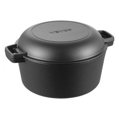 Faitout en fonte, casserole pré-assaisonnée 2 en 1 avec couvercle de poêle, casserole 5QT avec panier à l'épreuve, accessoires de cuisson du pain, compatible avec le four à pain 500 ℉