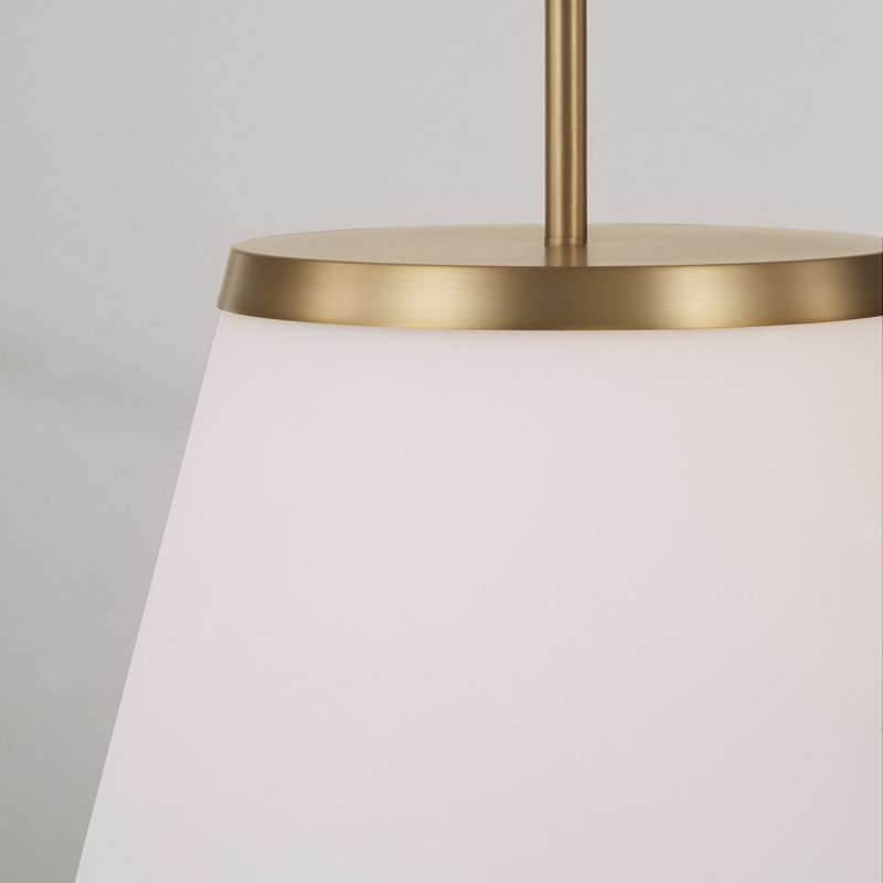 13.25" W x 9" H 1-Light Cone Pendant in Aged Brass with Soft White Glass, Aged Brass