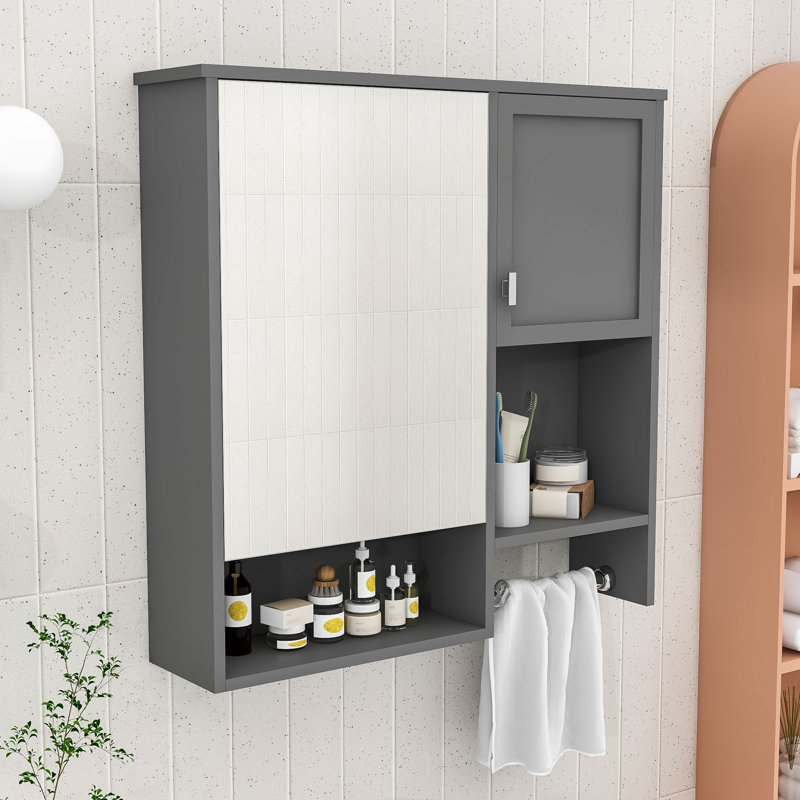 Armoire à pharmacie de haute qualité avec tablettes réglables et miroir, Gris