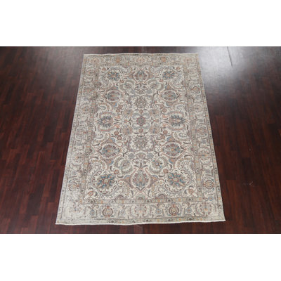 Tapis persan rétro Tabriz noué à la main 7 x 9