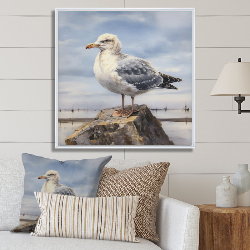 Mouette en V sur toile, 24" H x 24" W, Gold Picture Framed