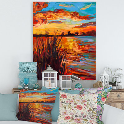 «Sunset Evening Glow At The Lake I», peinture sur toile
