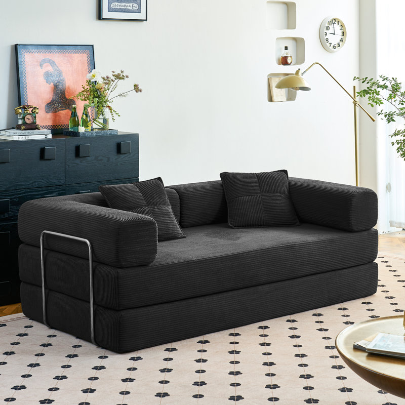 Corduroy Sofa Bed, Black, 3
