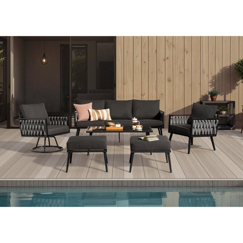 Eaker 6 Piece Seating Group with Cushions, Black