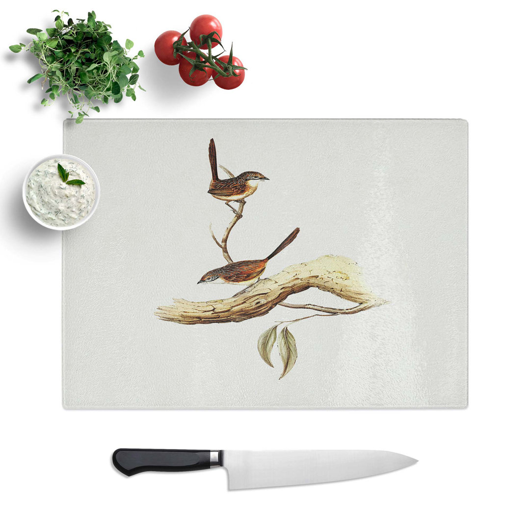 Tempered Glass Striated Wrens by Elizabeth Gould Chopping Board