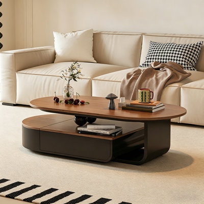 Table basse brune et ovale rétro