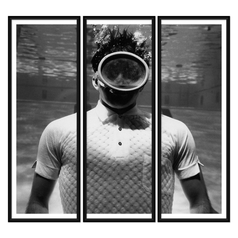 Man Underwater Giclee Print by Leonard Nones, 37" H x 39" W x 1.75" D, Black Framed Paper