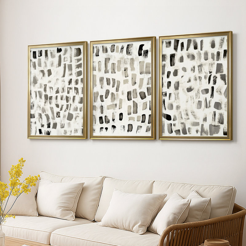 ABSTRACT Series DLXV - Toile tendue avec châssis sur mesure - 3 pièces, H 21 po x l 30 po, Doré