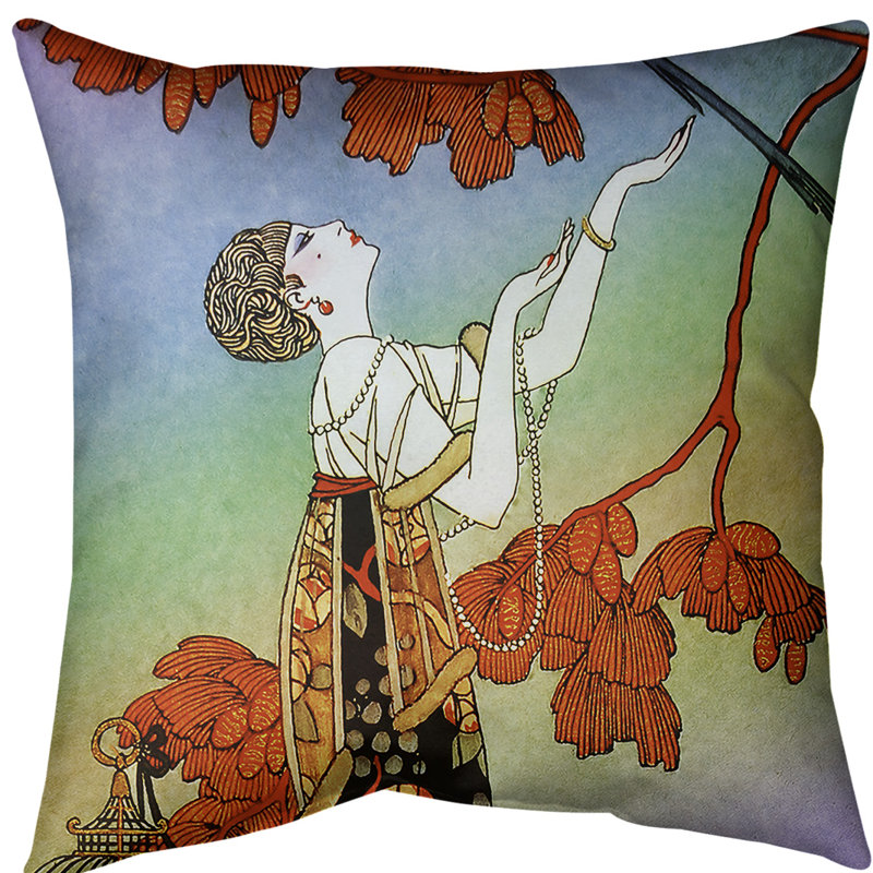 Housse de coussin femme, 16 po x 1 po, Rouge / dégradé bleu, Polyester sergé