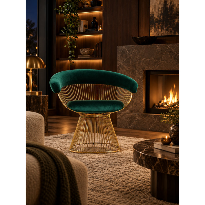Chaise avec accoudoirs et accoudoirs en velours vert Pangea Home, Velours vert, Doré
