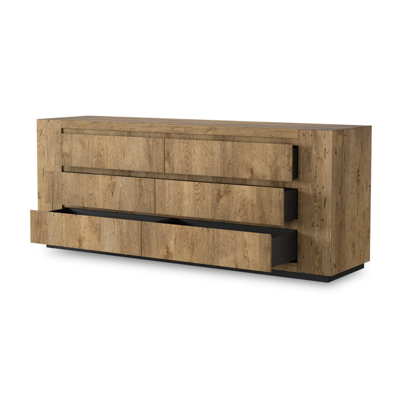 Commode 6 tiroirs Keedan, Bois de chêne patiné rustique