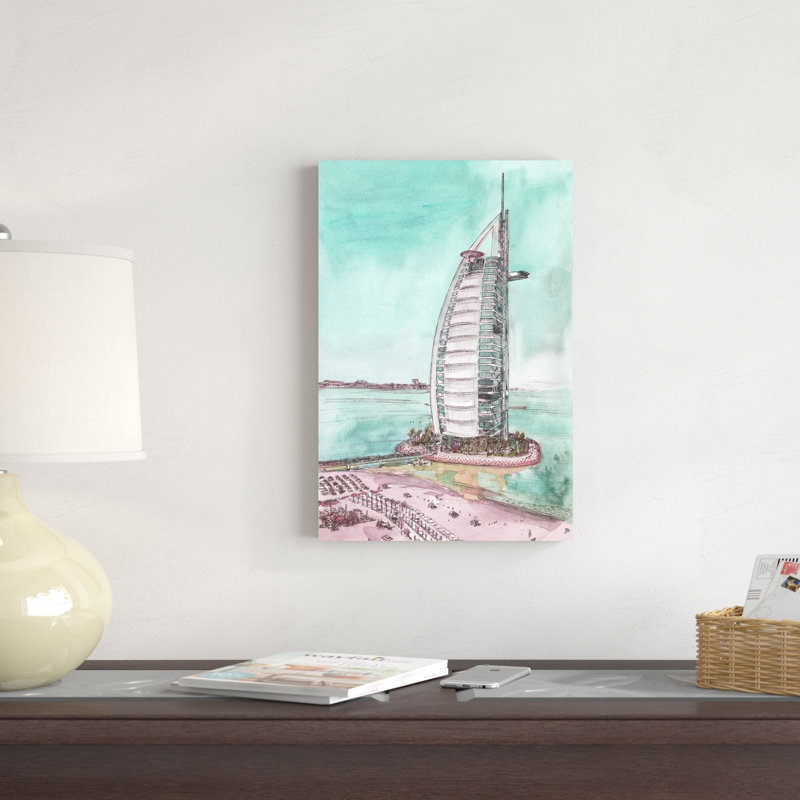 «Day Landing Dubai I» par Melissa Wang - peinture sur toile tendue, H 18 po x l 12 po