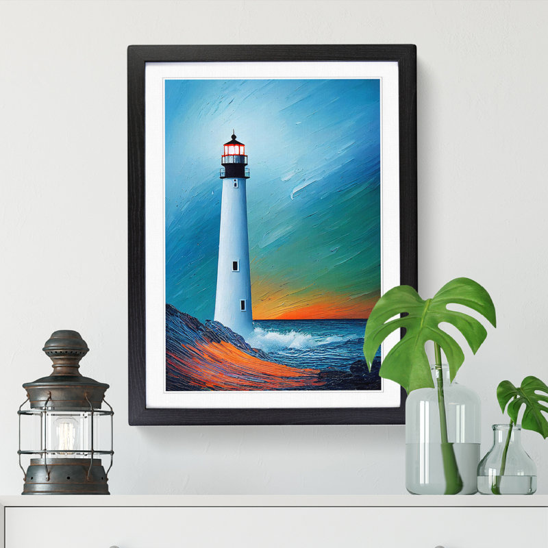 Painted Lighthouse Vol.6 - Picture Frame Print, 46cm H x 34cm W x 2cm D, Walnut