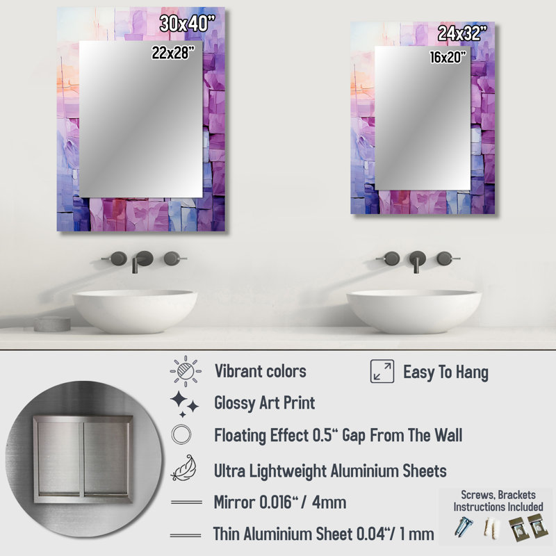 Lilac Lattices Abstract Shapes I - Abstract Shapes Decorative Wall Mirror, Modern Mirror, Printed Metal Art, 32" x 24"