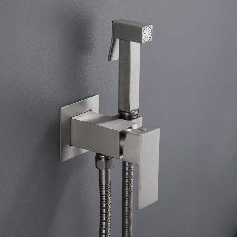Elongated Wall Mount Bidet with Faucet, Brushed Gray