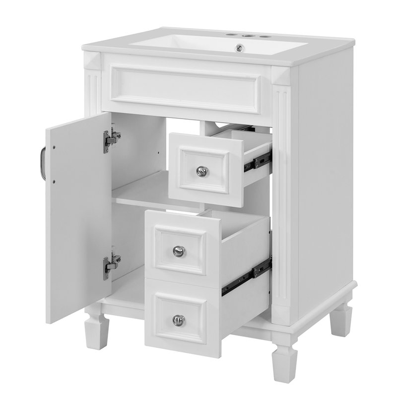Meuble-lavabo moderne avec 2 tiroirs et tablette réglable, Blanc