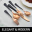 Ensemble de couverts 20 pièces en acier inoxydable - or rose et noir, lavable au lave-vaisselle, résistant à la rouille, poignées ergonomiques pour les repas et les voyages de tous les jours