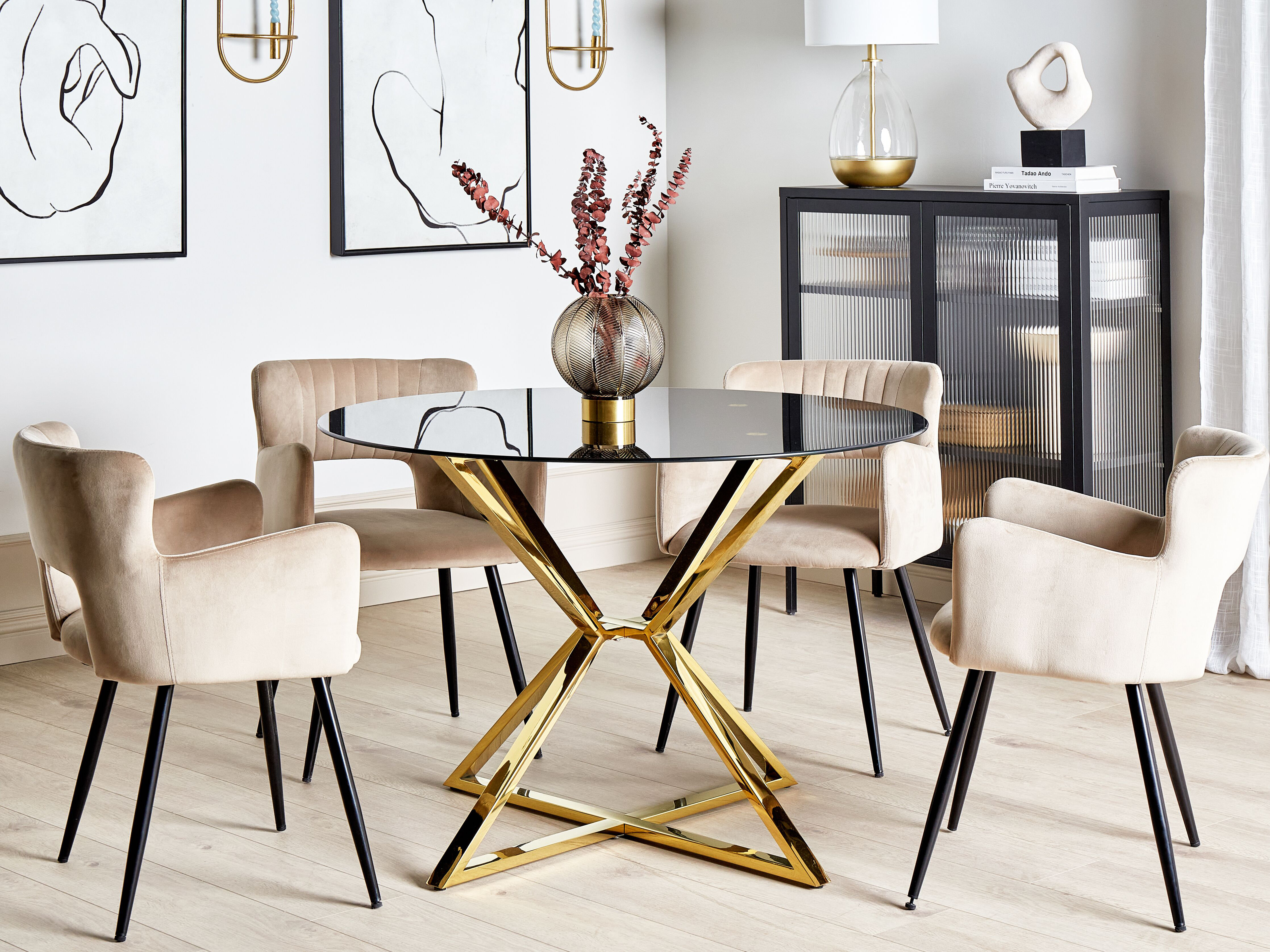 Gold base glass on sale dining table