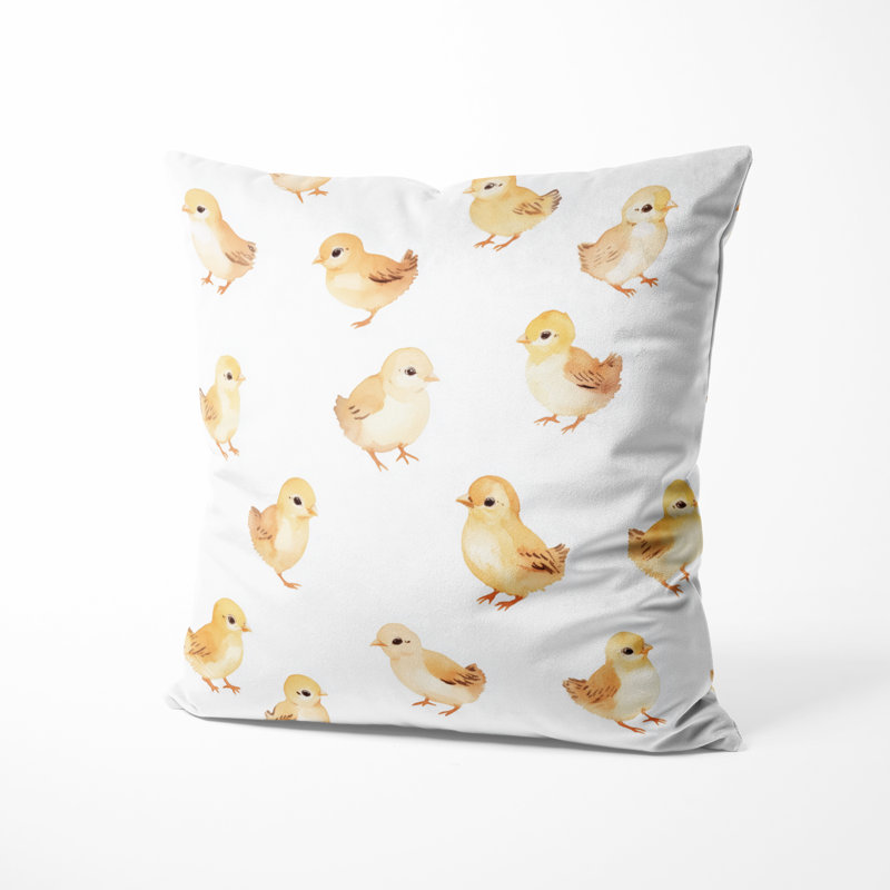Coussin à imprimé animal - coussin jaune à motif de poussins, H 18 po x l 18 po