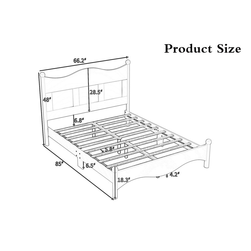 Base de lit plateforme grand, gris