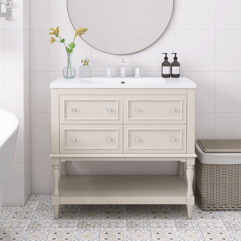 Meuble-lavabo autoportant 36 po avec lavabo en céramique 36 po, Beige