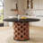 47-Inch Round Farmhouse Circle Kitchen Dining Room Table for 4-6 People Wood Rectangular Block Base