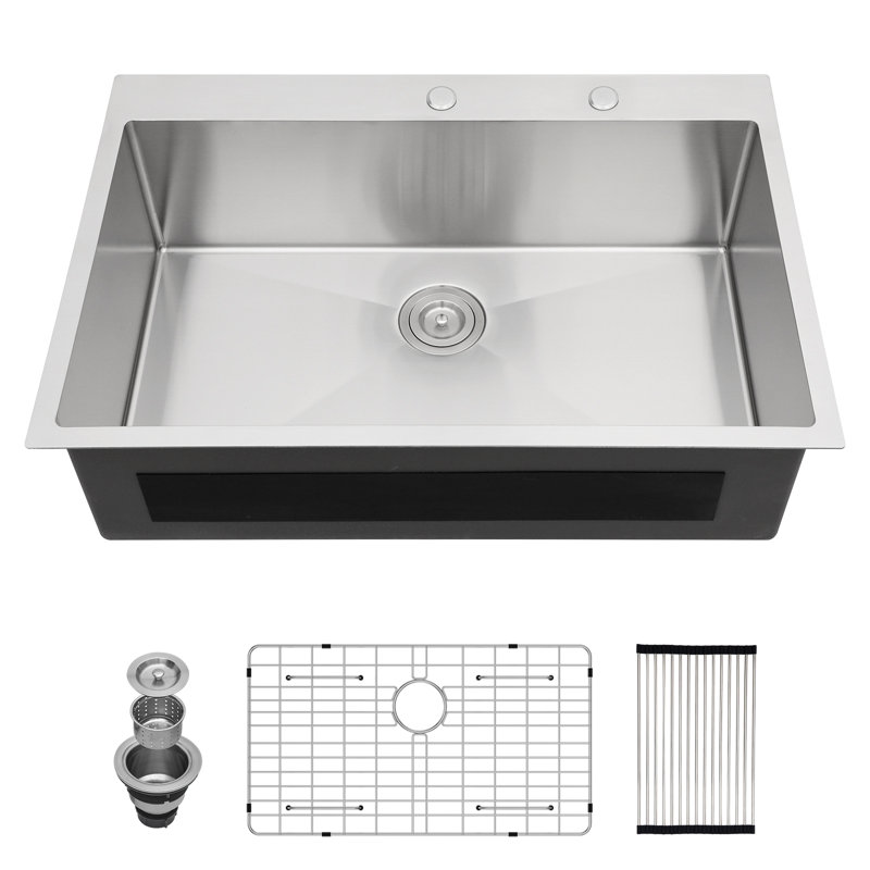 33'' L x 22" W Drop-In Stainless Steel Kitchen Sink Topmount Single Bowl Kitchen Sink with Two Faucet Holes