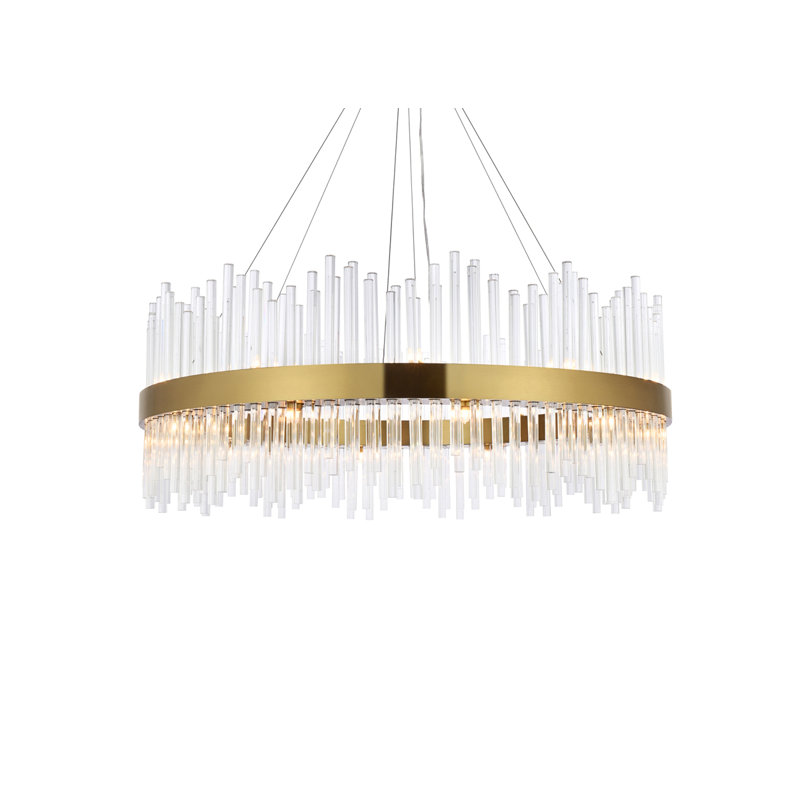 Lustre tambour unique Dalton, Or satiné, H 14 po x l 36 po x P 36 po, 20 lumières