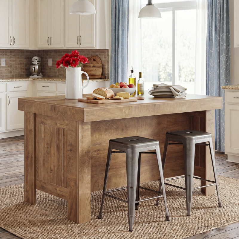 Wood Kitchen Island With Storage Shelf, 55.12" Farmhouse Kitchen Prep Table For Dining Room, Natural Brown