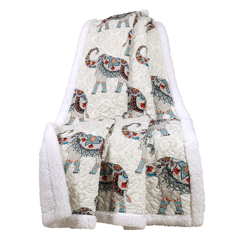 Colorful Bohemian Elephant Print Sherpa Throw Blanket