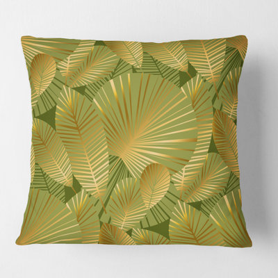 Golden Leaves I - Mid-CenturyPrinted Throw Pillow