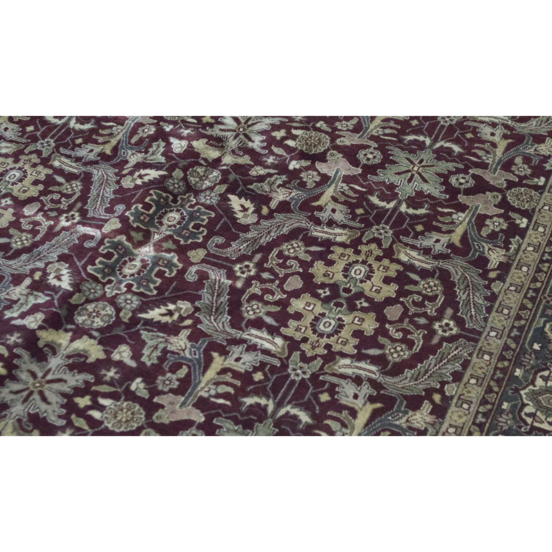 Hand-Knotted High-Quality Wine and Green Area Rug