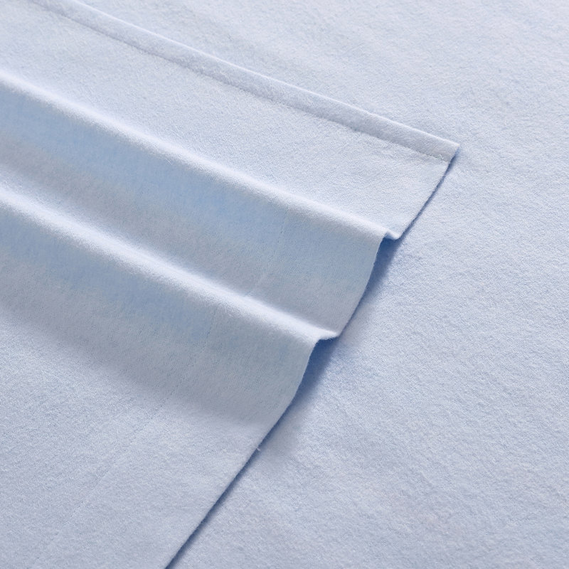 Ensemble de draps en flanelle de coton brossé, Ensemble de draps pour lit double avec 2 taies d'o, Bleu uni