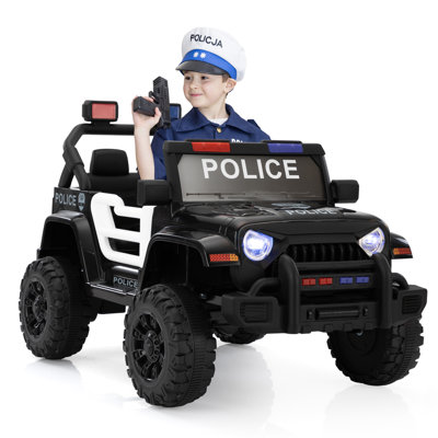 Allied Plush Inc 12V Kids Ride on Police Car, Battery-operated Electric Vehicle For Kids With Power Display, 2.4G Remote Control, Black