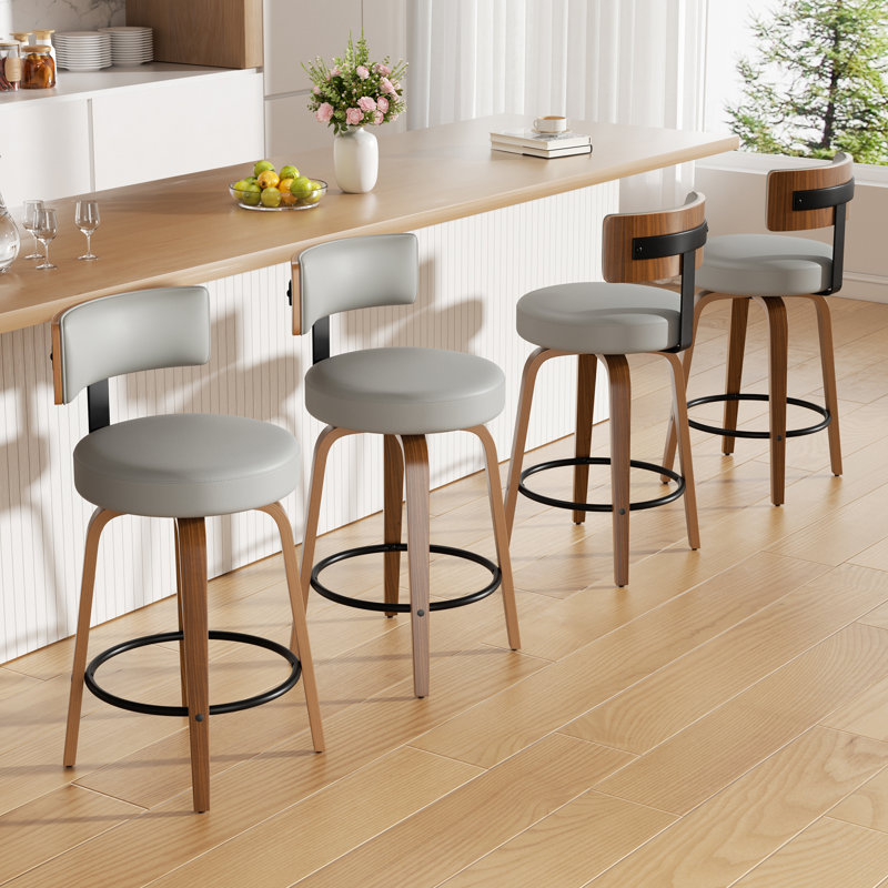 Chic Swivel Leather Upholstered Bar Stool For Ultimate Comfort And Style, 4, Light Gray