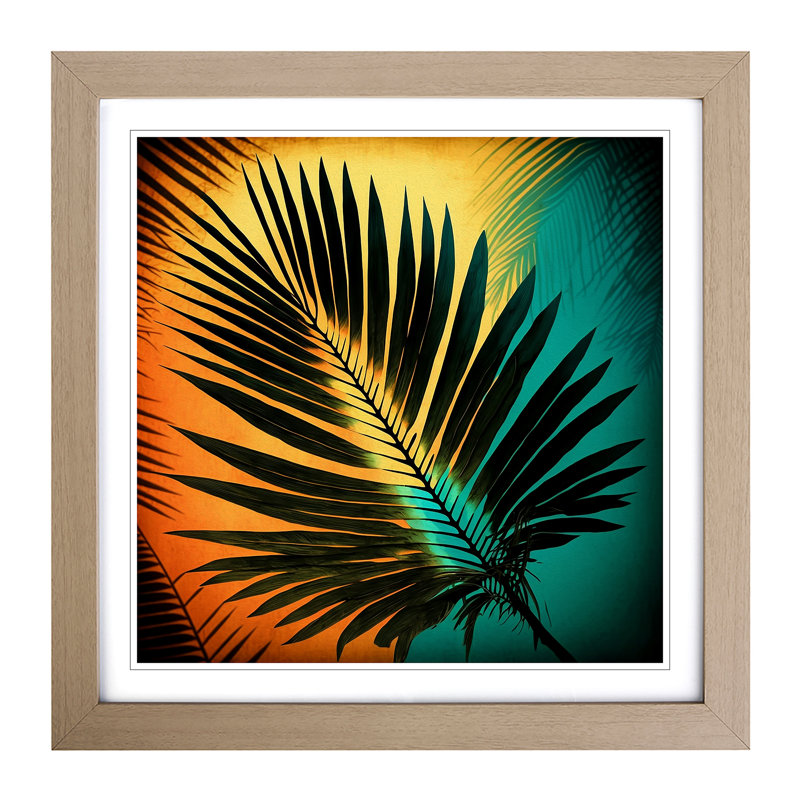 Palm Leaf Retro Art - Single Picture Frame Print on Wood, Oak
