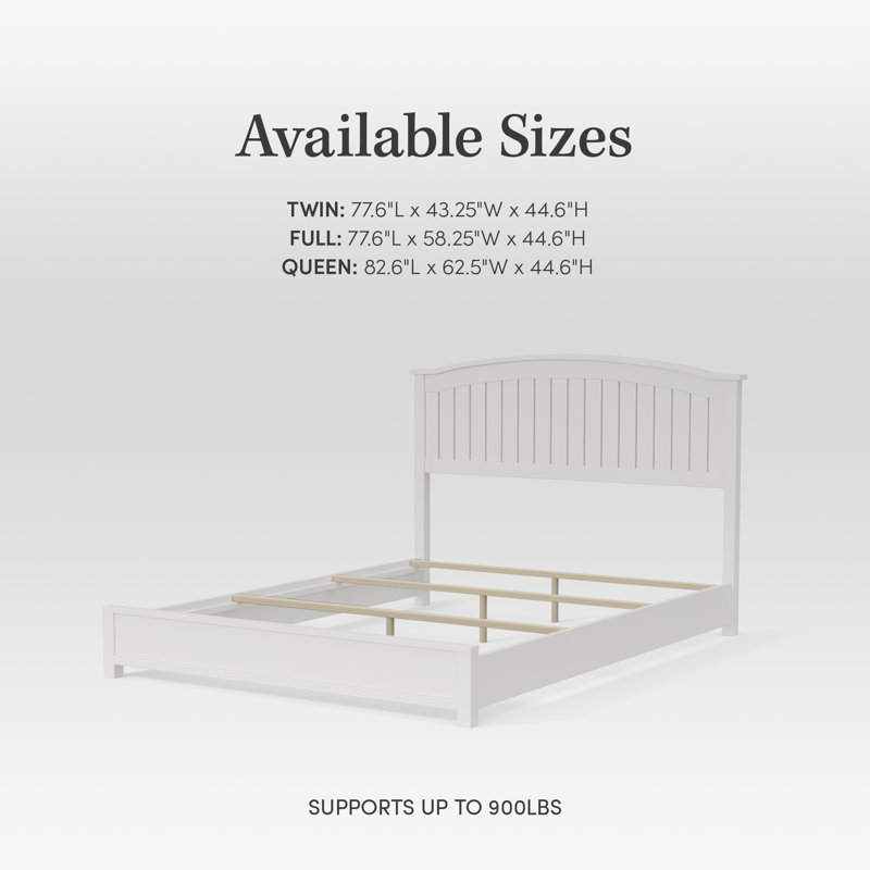 Toph Modern Off-White/Eggshell Solid Wood Low Profile Bed with Headboard, Queen
