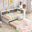 Lit de jour simple blanc avec couchette, rangement et ports - Bois de pin massif et taille de construction-878527346