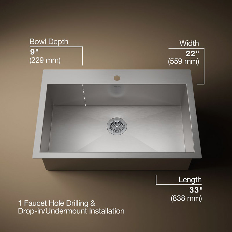 Vault™ 33" L x 22" W Top Mount/Under Mount Large Single Bowl Kitchen Sink, 1 Hole