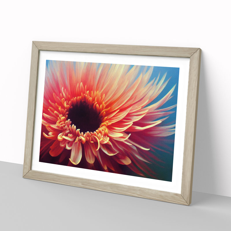 Exciting Chrysanthemum Flower - Single Picture Frame Painting, 25cm H x 34cm W x 2cm D, Oak