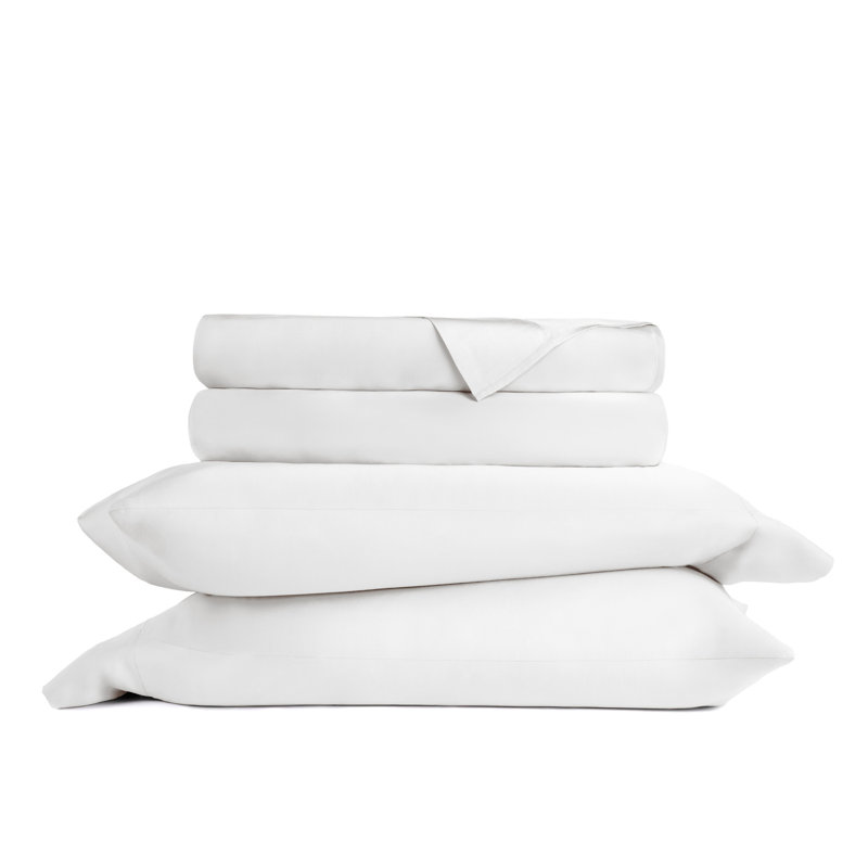 Ensemble de draps 100% rayonne de bambou, Ensemble de draps pour lit simple avec 1 taie d'or, Blanc