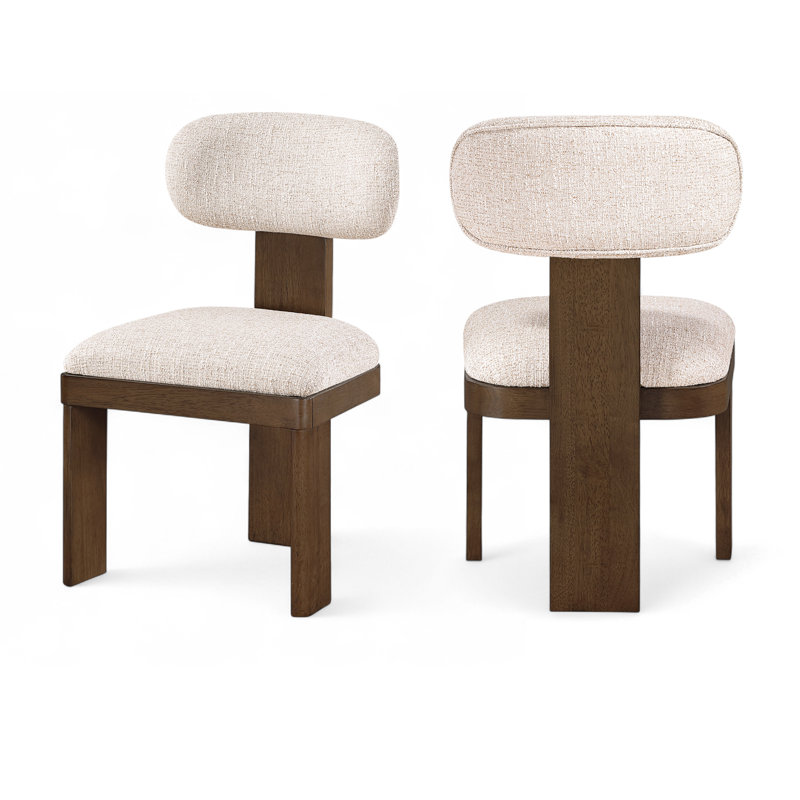 Chaise rembourrée en tissu texturé Lorello, Beige, Noyer