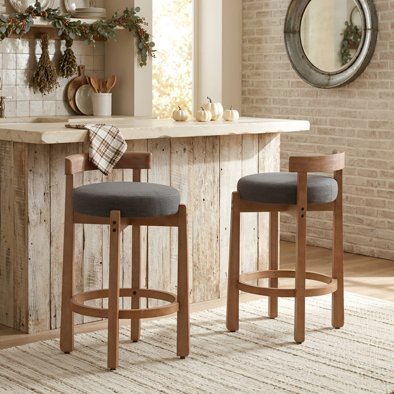 Tabourets de bar de 26,5 po Clayt, Siège gris / cadre brun, 2