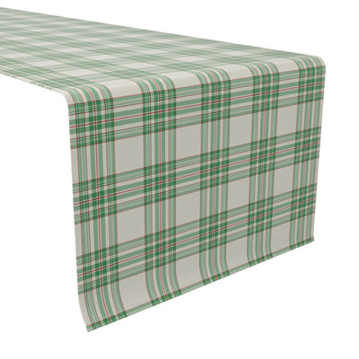 Table Runner, 100% Cotton, 16X72", Green Plaid Pattern
