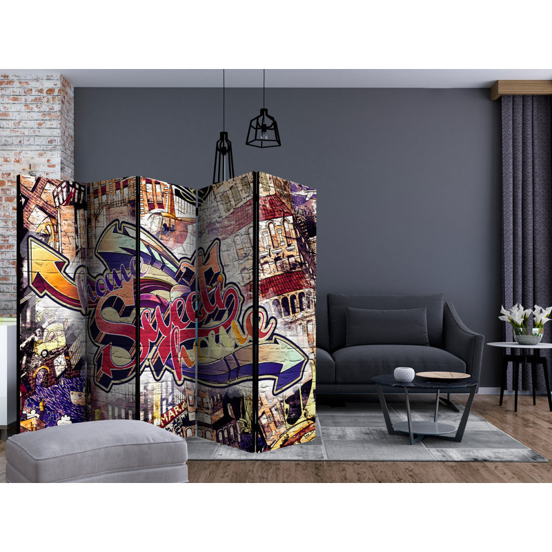 Brune 225cm W x 172cm H 5 - Panel Solid Wood Folding Room Divider
