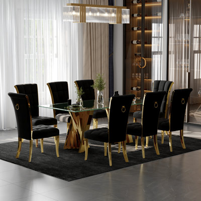 jajaplus Black Velvet Dining Chairs With Pull Ring And Mirrored