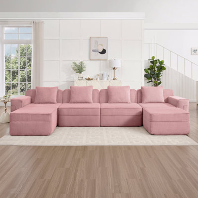 Canapé modulaire modulaire à 4 places sans os, canapé modulaire Cloud avec assise profonde, canapé modulaire moderne à 4 places avec coussins décoratifs et repose-pieds mobile, tissu en velours côtelé