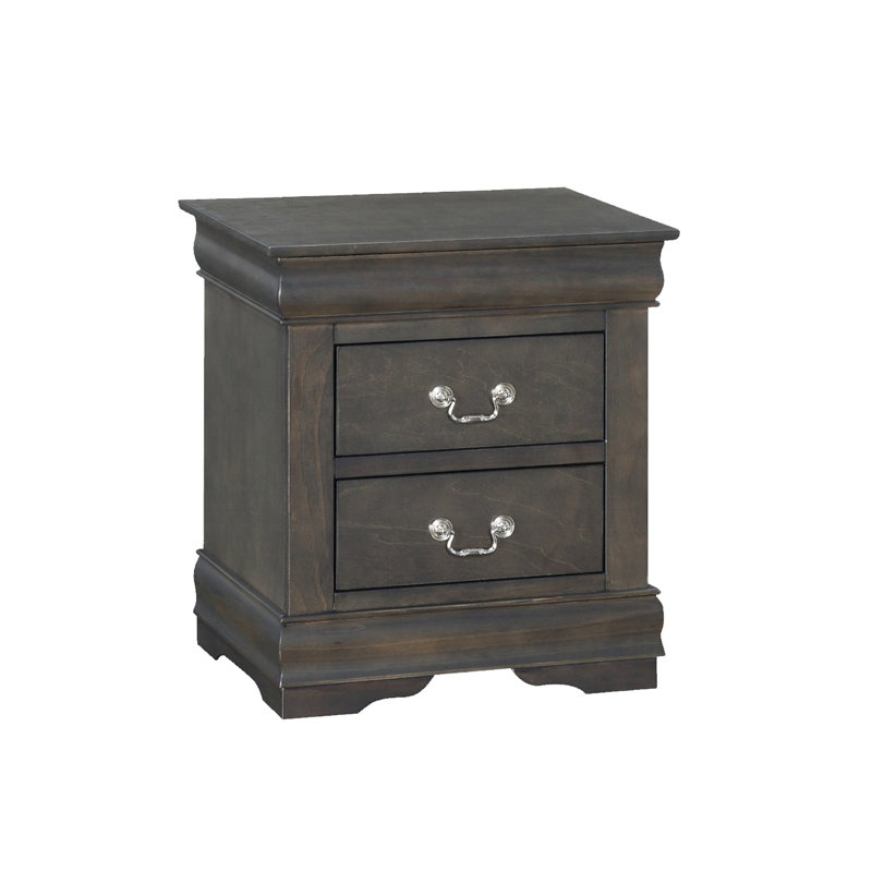Table de chevet en pin massif avec 2 tiroirs, gris foncé, Gris foncé